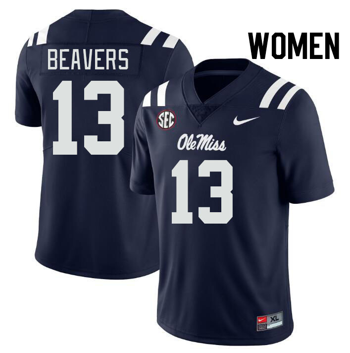 Women #13 Cedrick Beavers Ole Miss Rebels College Football Jerseys Stitched-Navy